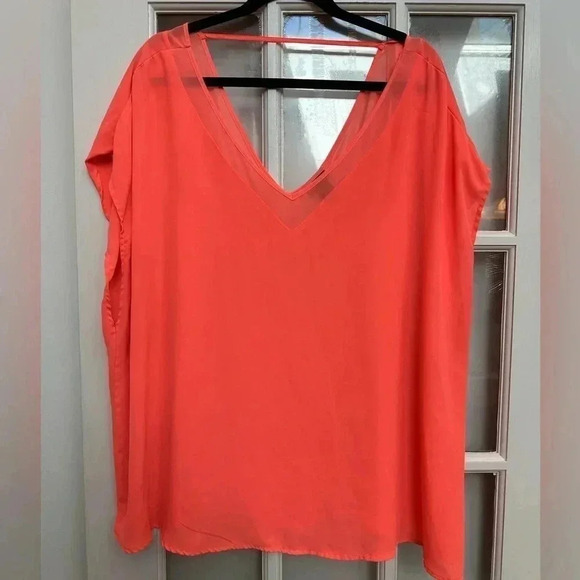 Torrid | Georgette Chiffon Semi Sheer Blouse Neon Orange Plus Size 3X - Picture 3 of 10